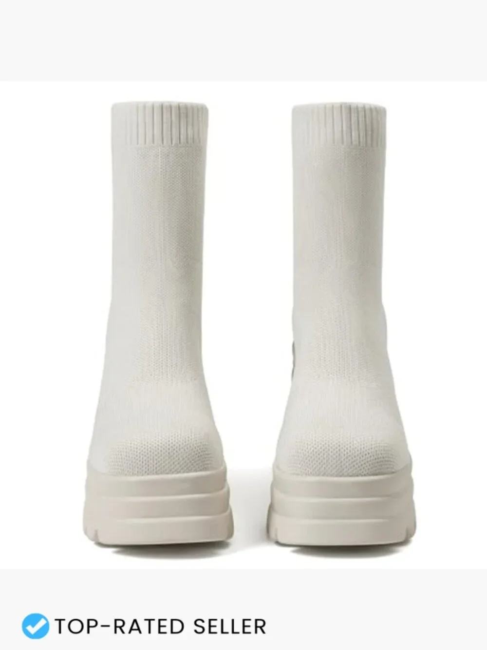 Square Toe Platform Sock Boots Chunky Block Heel Knit Ankle Booties Slip On